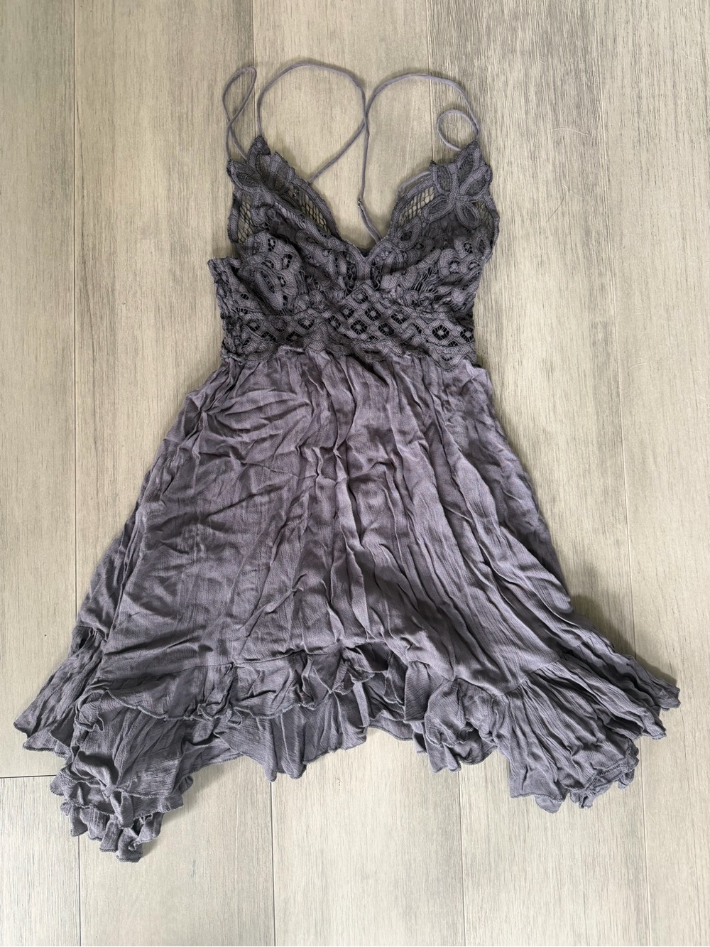 Free People Dusty Gray Lace Bodice Asymmetrical Dress